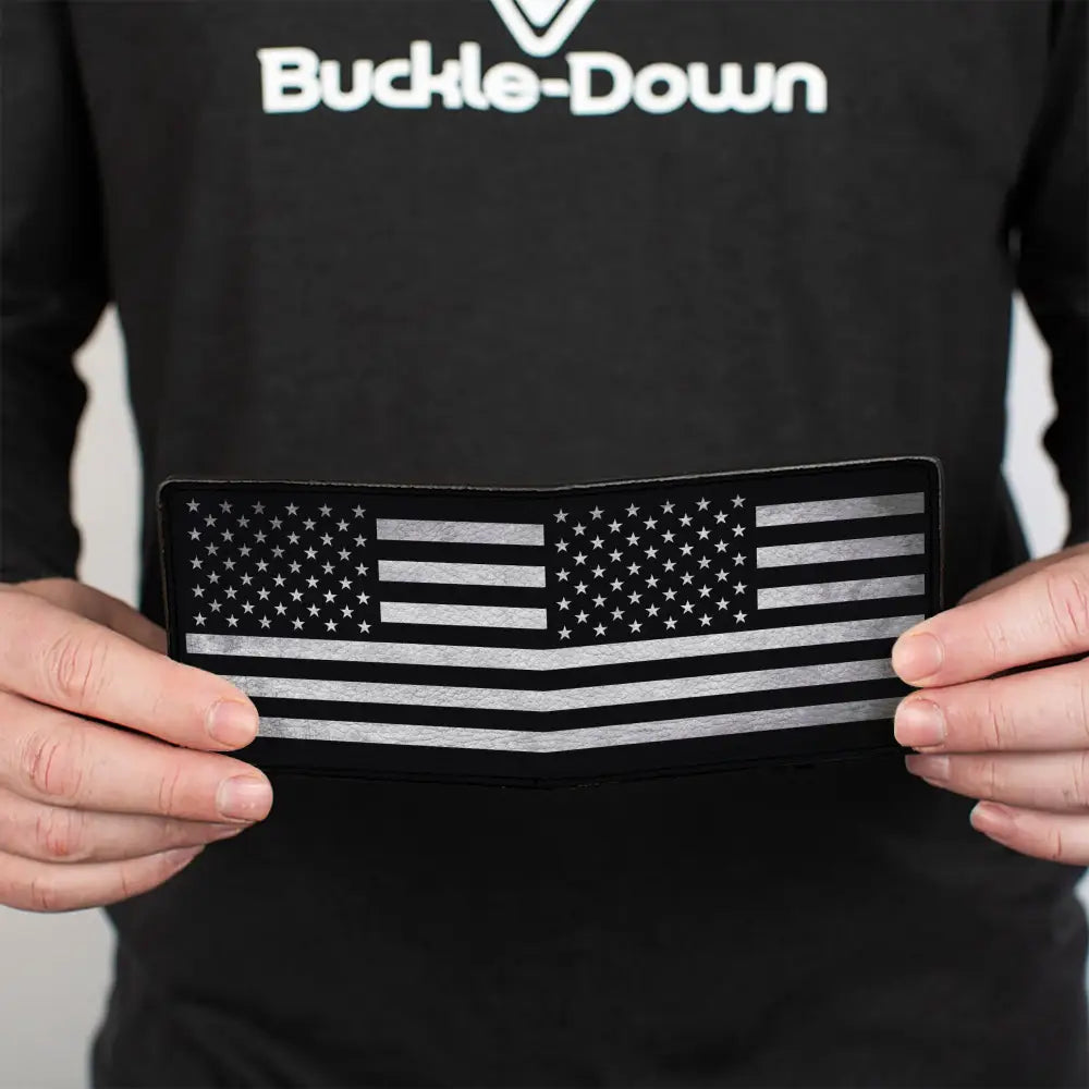Bi-Fold Wallet - American Flag Weathered Black White Bi-Fold Wallets