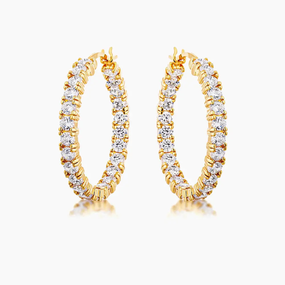 18k Gold Plated Eternity Hoop Earrings - Earrings