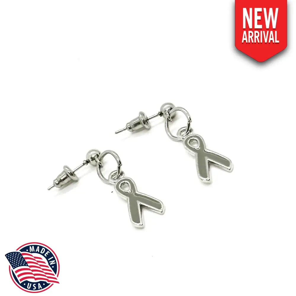 Silvertone Gray Ribbon Charm Earrings Awareness Gifts Aphasia Brain Cancer Asthma Diabetes Awareness Ribbon Gift For