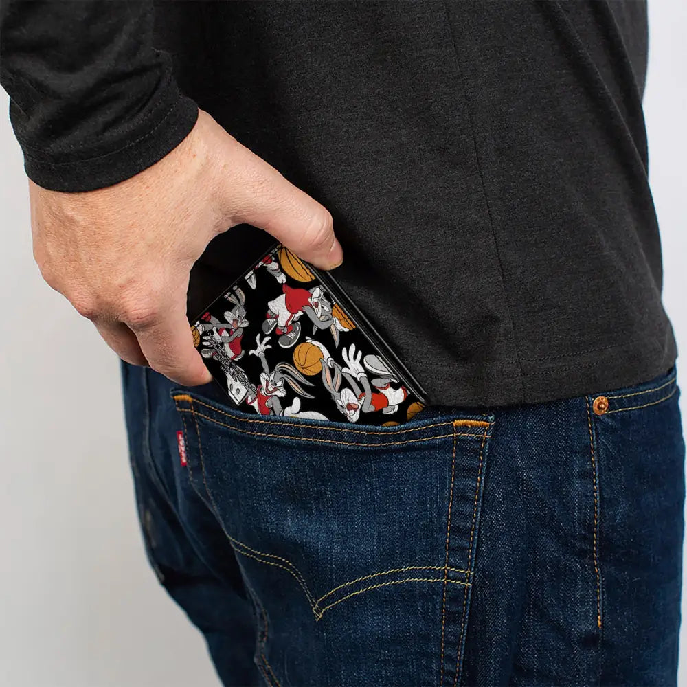 Bi-Fold Wallet - Bugs Bunny Basketball Poses Scattered Black Bi-Fold Wallets