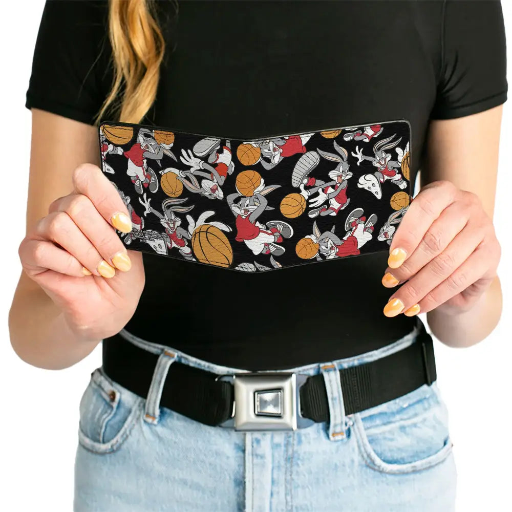 Bi-Fold Wallet - Bugs Bunny Basketball Poses Scattered Black Bi-Fold Wallets