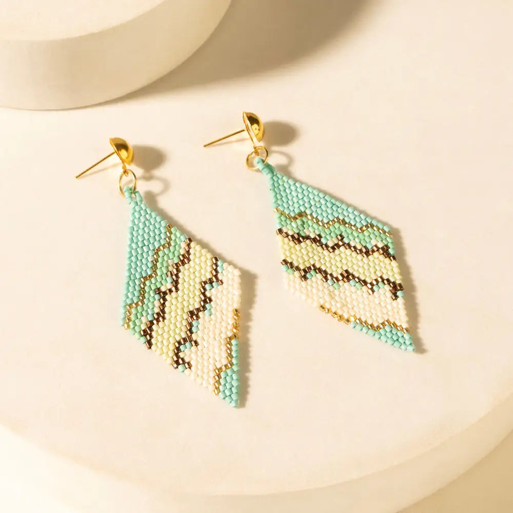 Myra Cactus Silk Chevron Drops in Turquoise - Turquoise - JEWELLRY