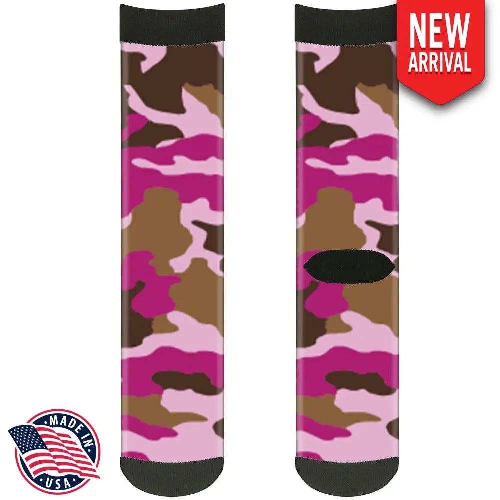 Sock Pair - Polyester - Camo Pink - CREW Socks