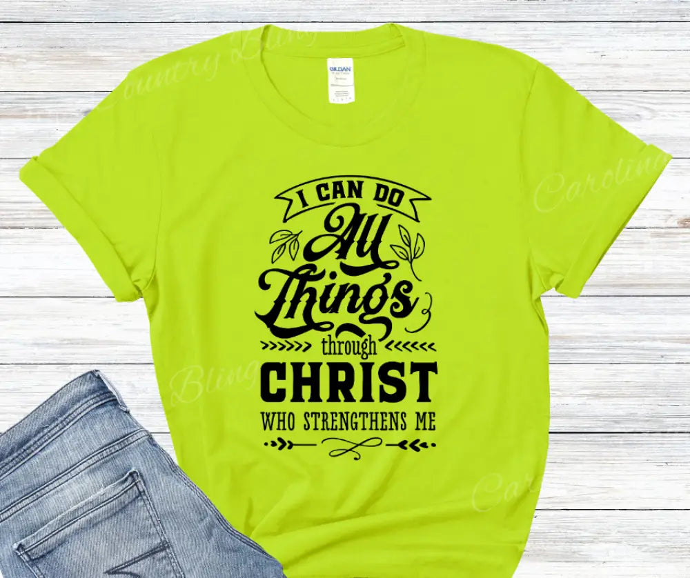 Christ Who Strengthens Me – Multi Small / Green Shirt