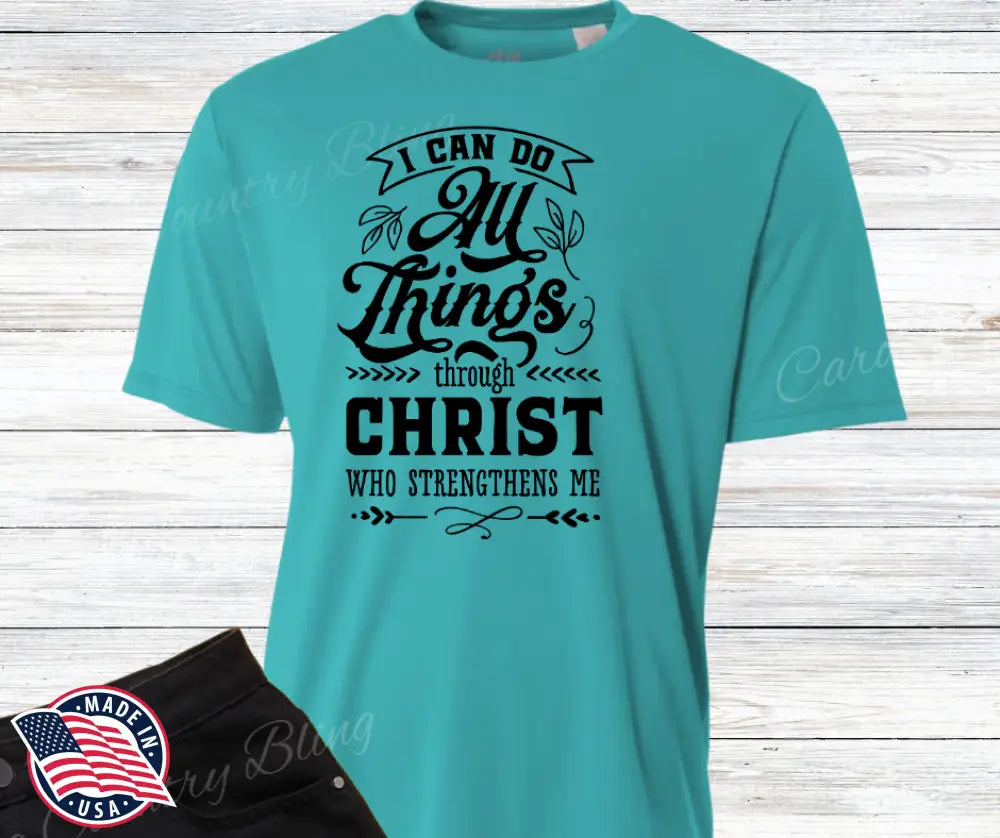 Christ Who Strengthens Me – Multi Small / Teal Shirt