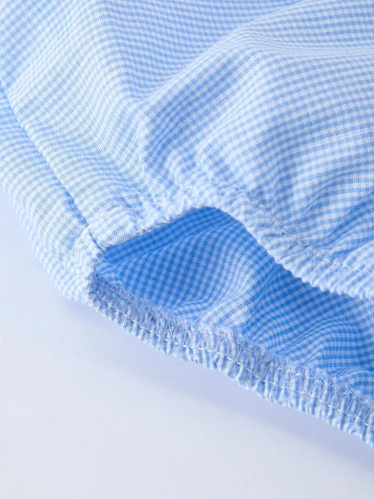 Blue Smocked Church Christ Bishop Christening Baby Boy Bloomer Set - Romper