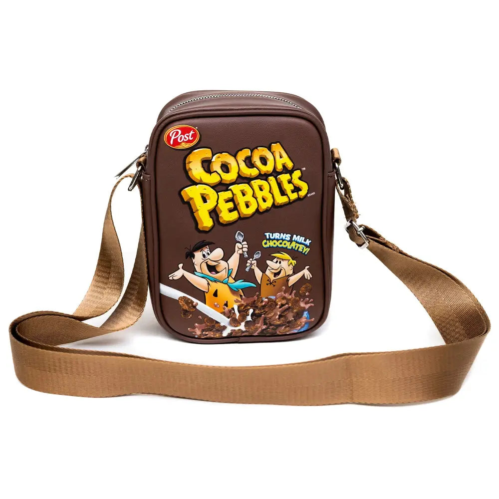 The Flintstones Bag Cross Body Cocoa Pebbles Fred and Barney Cereal Box Replica Brown Vegan Leather Crossbody Bags