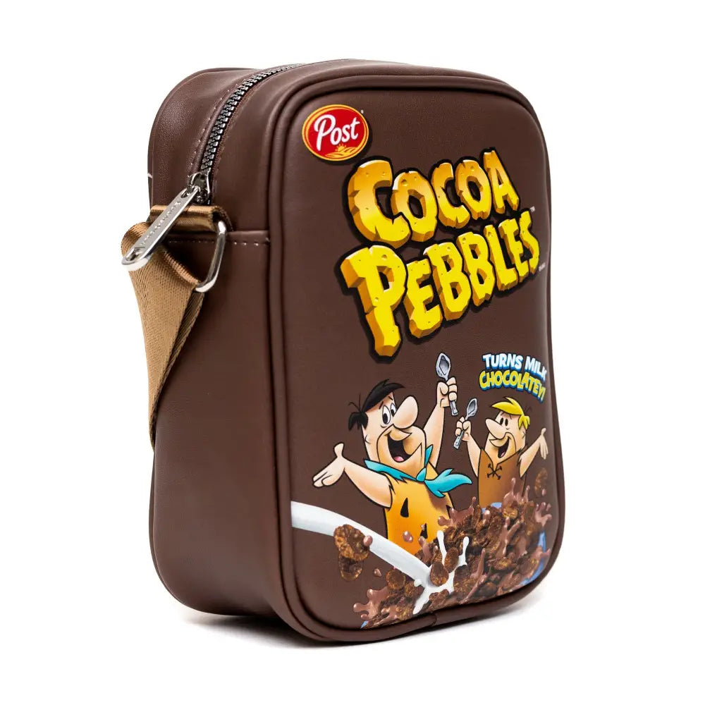 The Flintstones Bag Cross Body Cocoa Pebbles Fred and Barney Cereal Box Replica Brown Vegan Leather Crossbody Bags