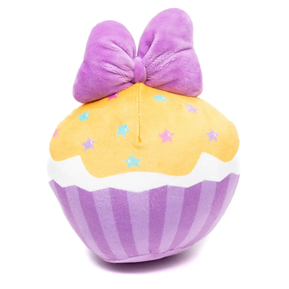 Dog Toy Squeaker Plush - Daisy Duck Script Cupcake with Pink Bow Dog Toy Squeaky Plush
