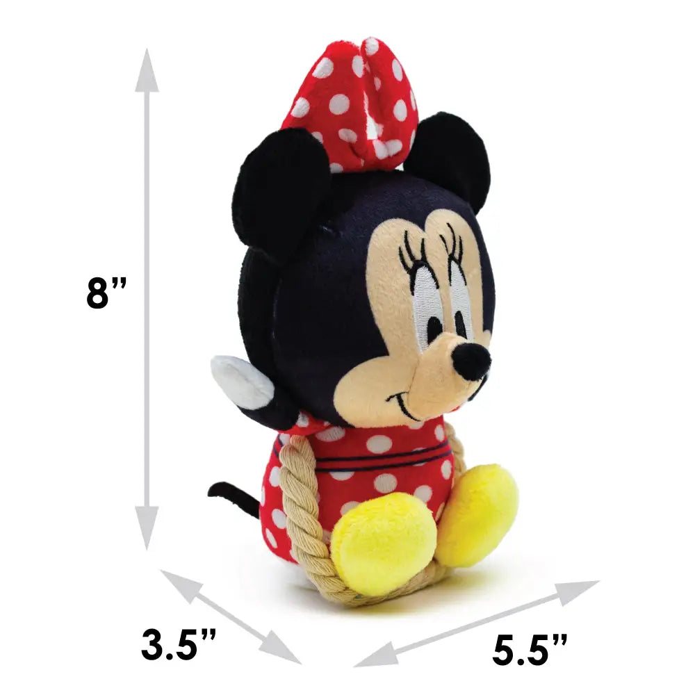 Dog Toy Squeaker Plush with Rope - Disney Minnie Mouse Chibi Sitting Pose Dog Toy Squeaky Plush