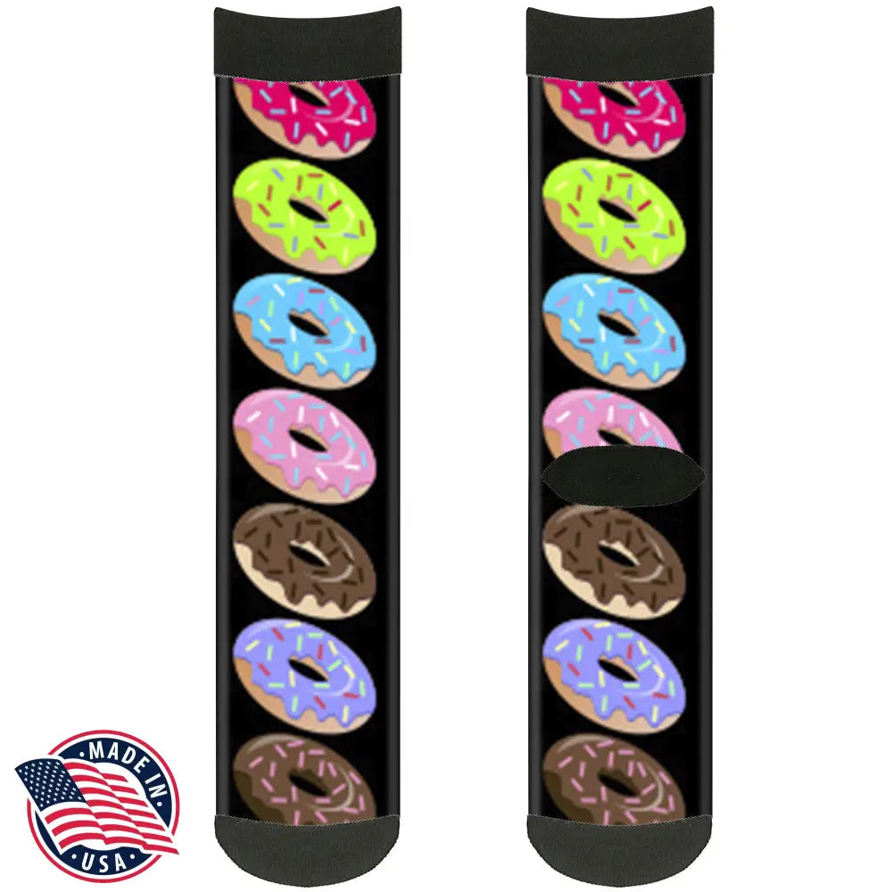 Sock Pair - Polyester - Sprinkle Donuts Black Multi Color - CREW Socks