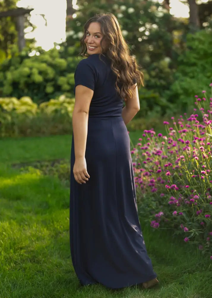 Ella Navy Cinched Waist Maxi Dress - IC Dresses
