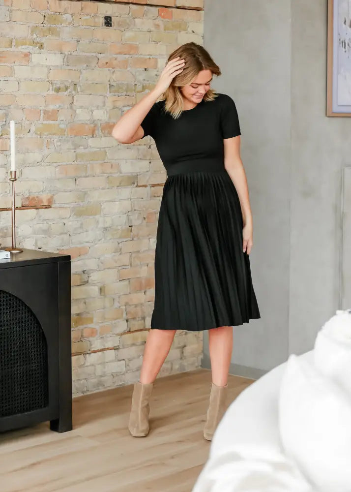 Emersyn Black Pleated Midi Dress - FINAL SALE - IC Dresses