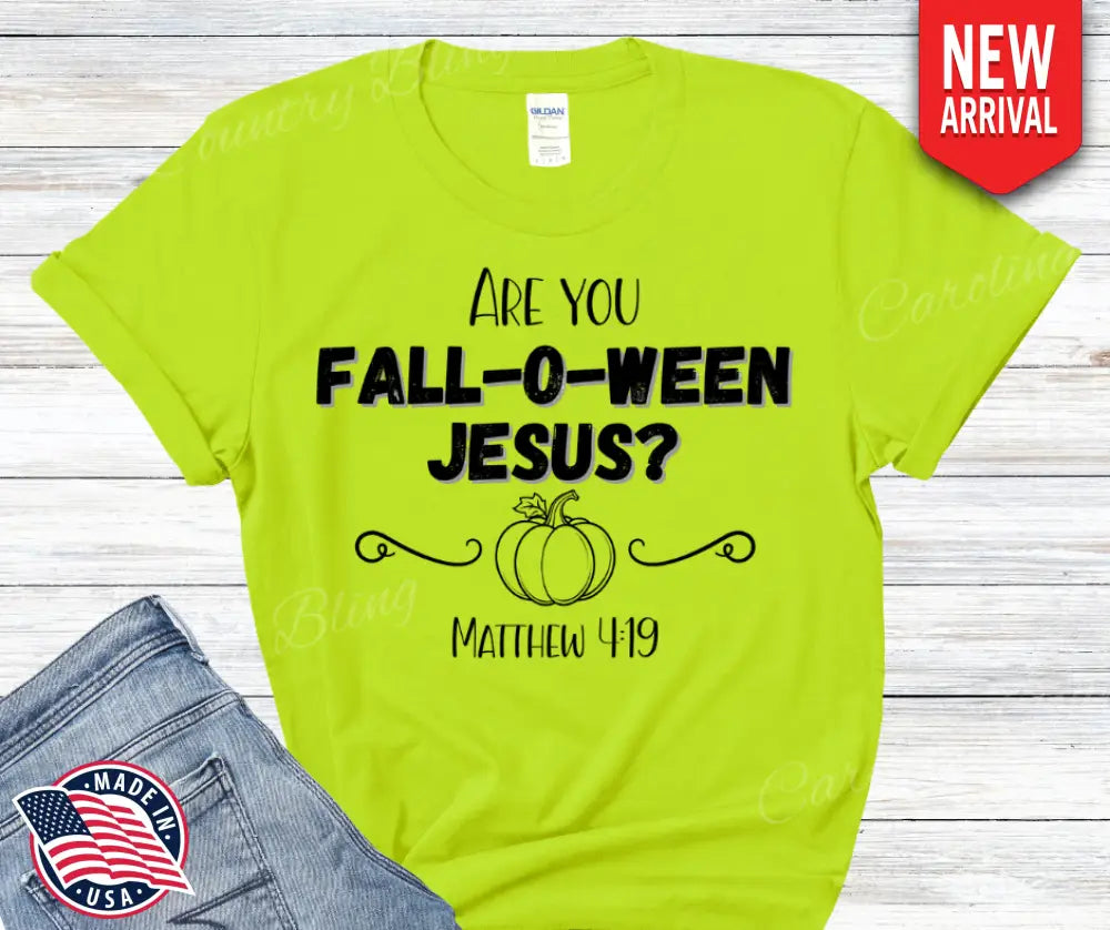 Fall O Ween Jesus – Multi Small / Short / Neon Green Shirt