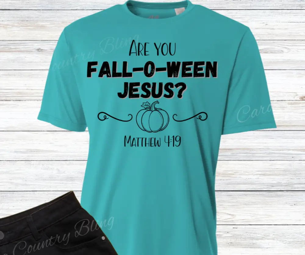 Fall O Ween Jesus – Multi Small / Short / Teal Shirt