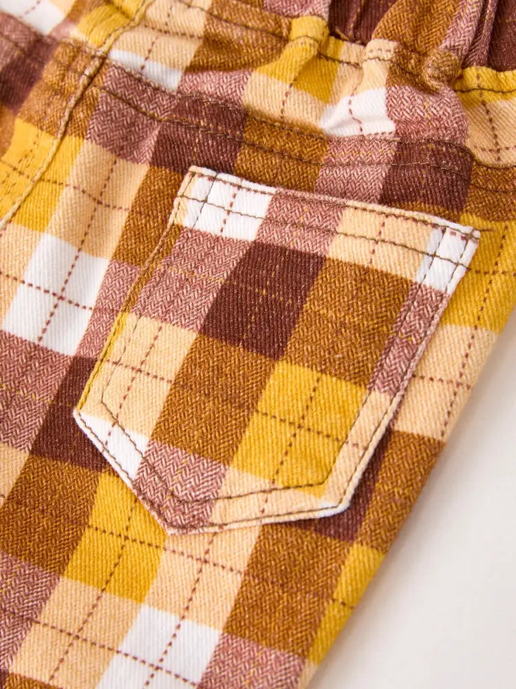 Fall Thanksgiving Brown Plaid Bow Trousers - Jeans