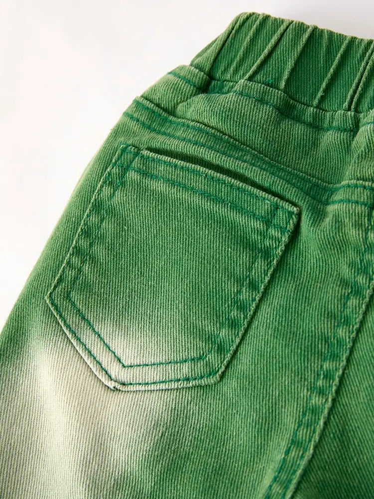Green Flared Elastic Jeans - Jeans