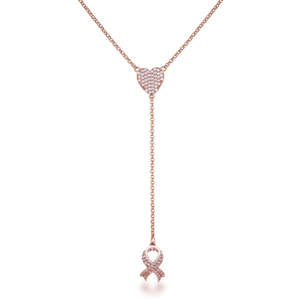 Rose Gold Plated Pink Ribbon ’Y’ Necklace - Necklaces