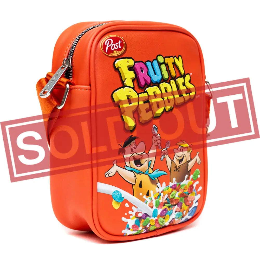 The Flintstones Bag Cross Body Fruity Pebbles Fred and Barney Cereal Box Replica Bright Red Vegan Leather Crossbody Bags