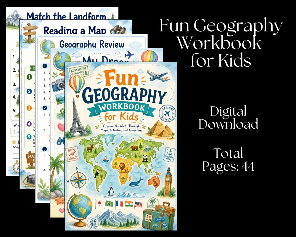 Fun Geography Workbook for Kids - Digital Download