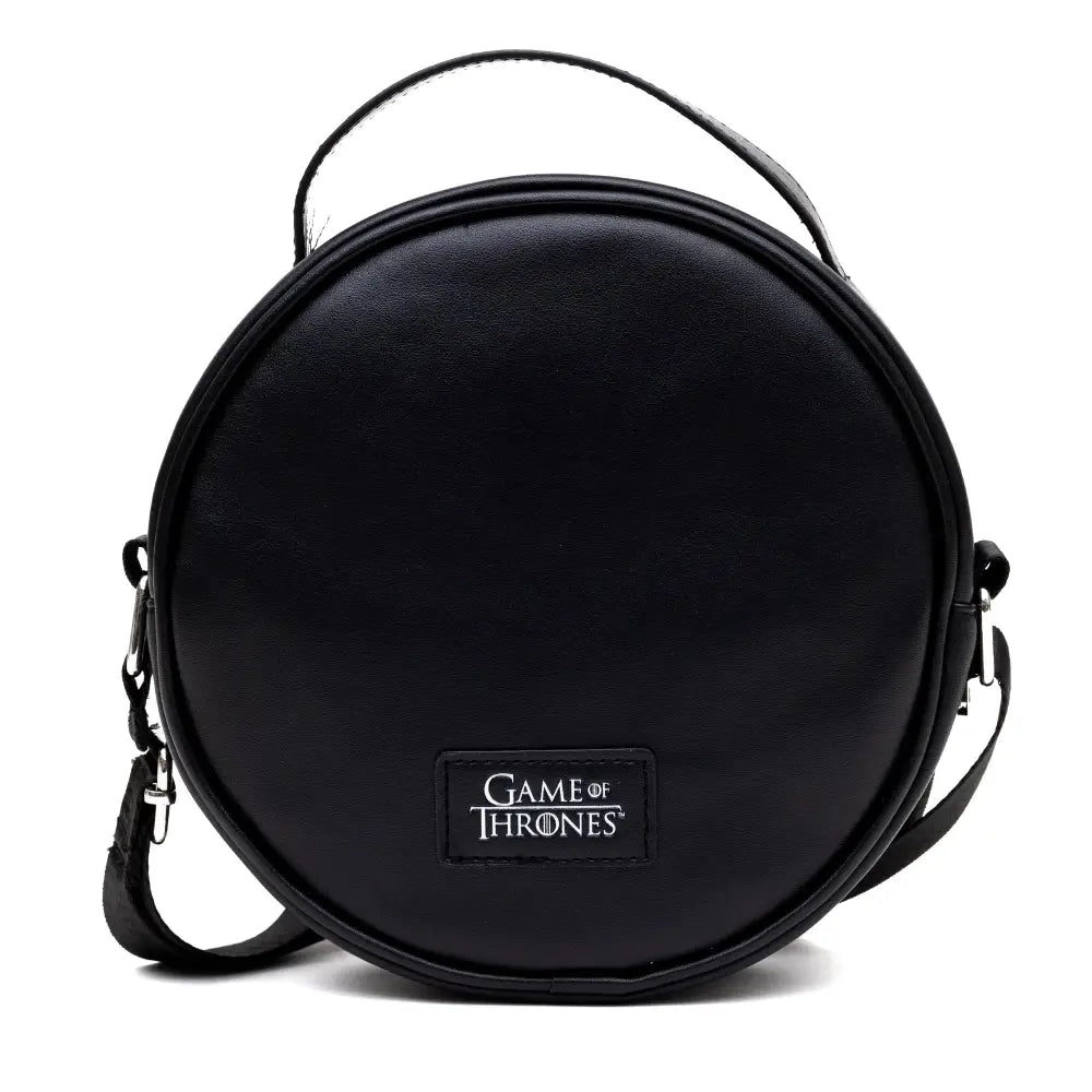 Game of Thrones Vegan Leather Round Crossbody Bag with Adjustable Straps House of Stark Sigil Debossed and Filigree