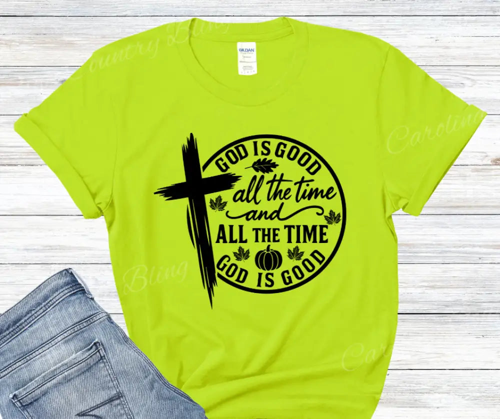 God Is Good – Multi Small / Short / Neon Green Shirt