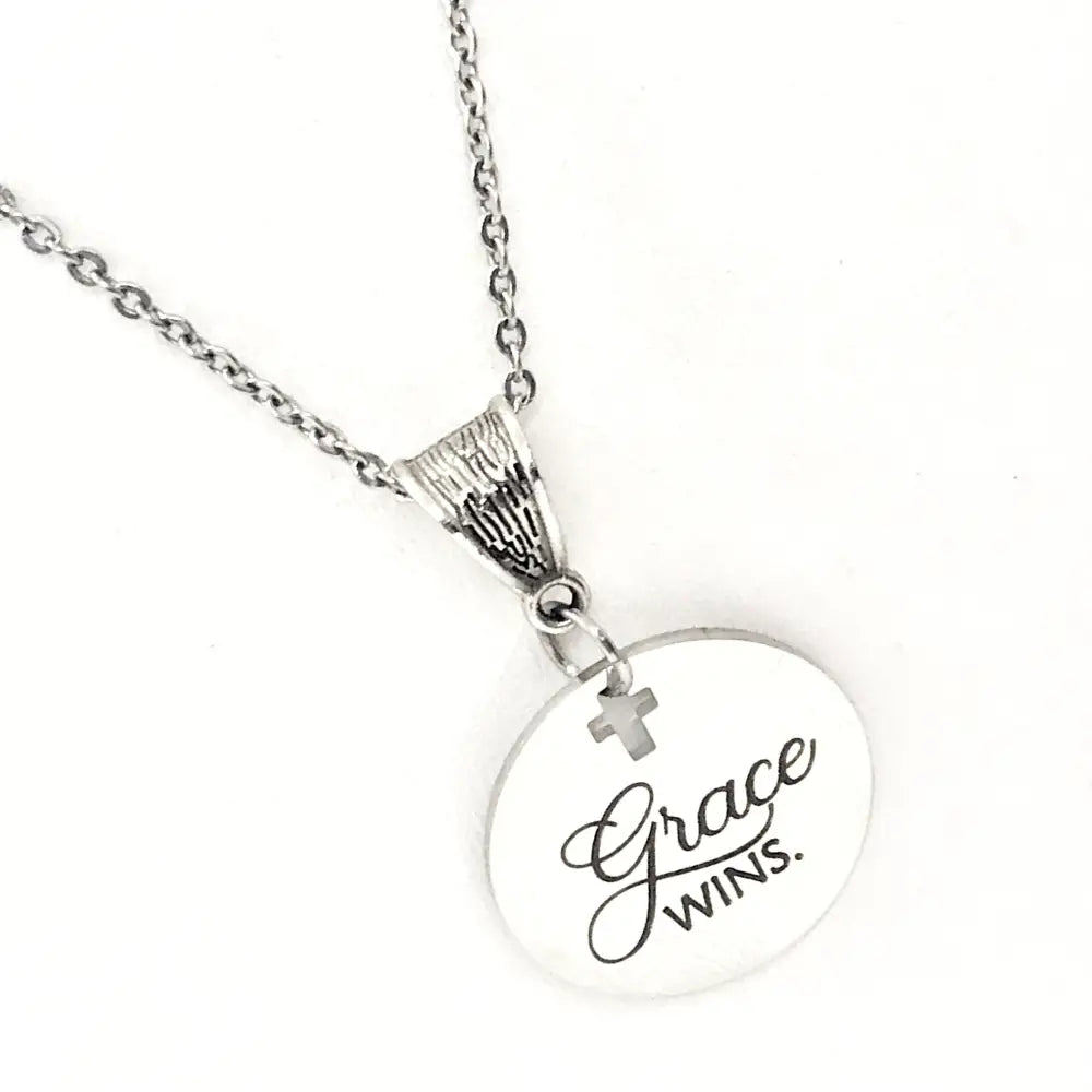 Grace Wins Stainless Steel Engraved Pendant Necklace With Cross Cutout By JKCE Designs - Necklaces