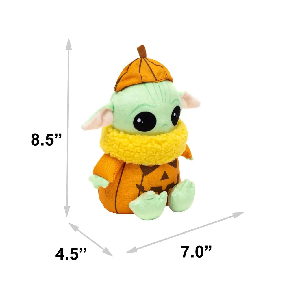 Dog Toy Squeaker Plush - Star Wars Halloween Grogu Pumpkin Sitting Pose Dog Toy Squeaky Plush