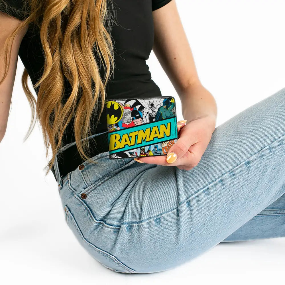 Bi-Fold Wallet - BATMAN 75 Classic Comic Book Panels Collage Multi Color Bi-Fold Wallets
