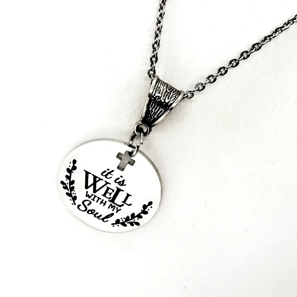 It Is Well With My Soul Necklace Engraved Cross Cut Out Faith Jewelry Inspirational Gift - Necklaces