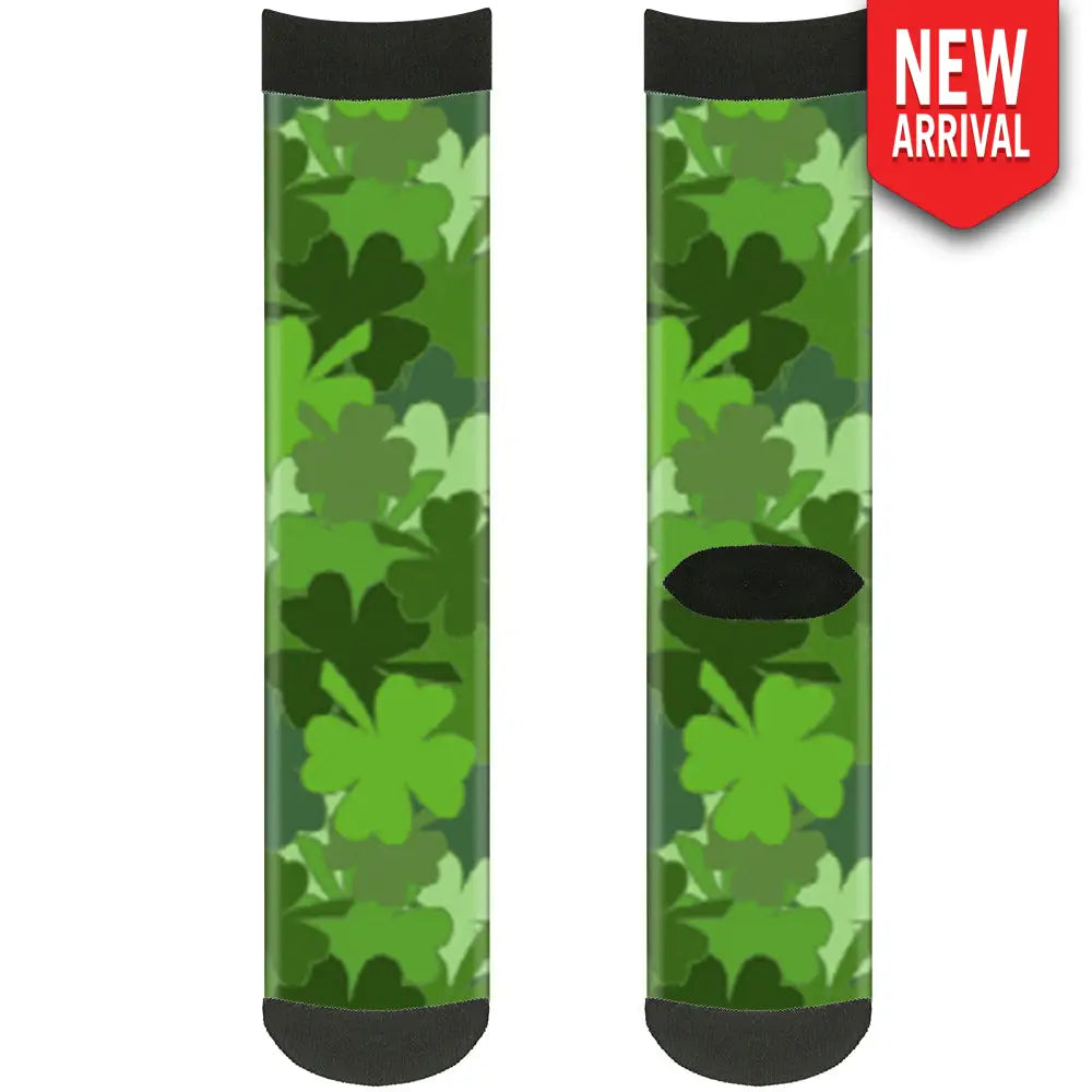 Sock Pair - Polyester - St. Pat’s Stacked Shamrocks Greens - CREW Socks