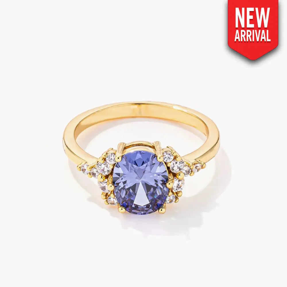 3ct. Gold Plated Oval Tanzanite CZ Engagement Ring - Rings