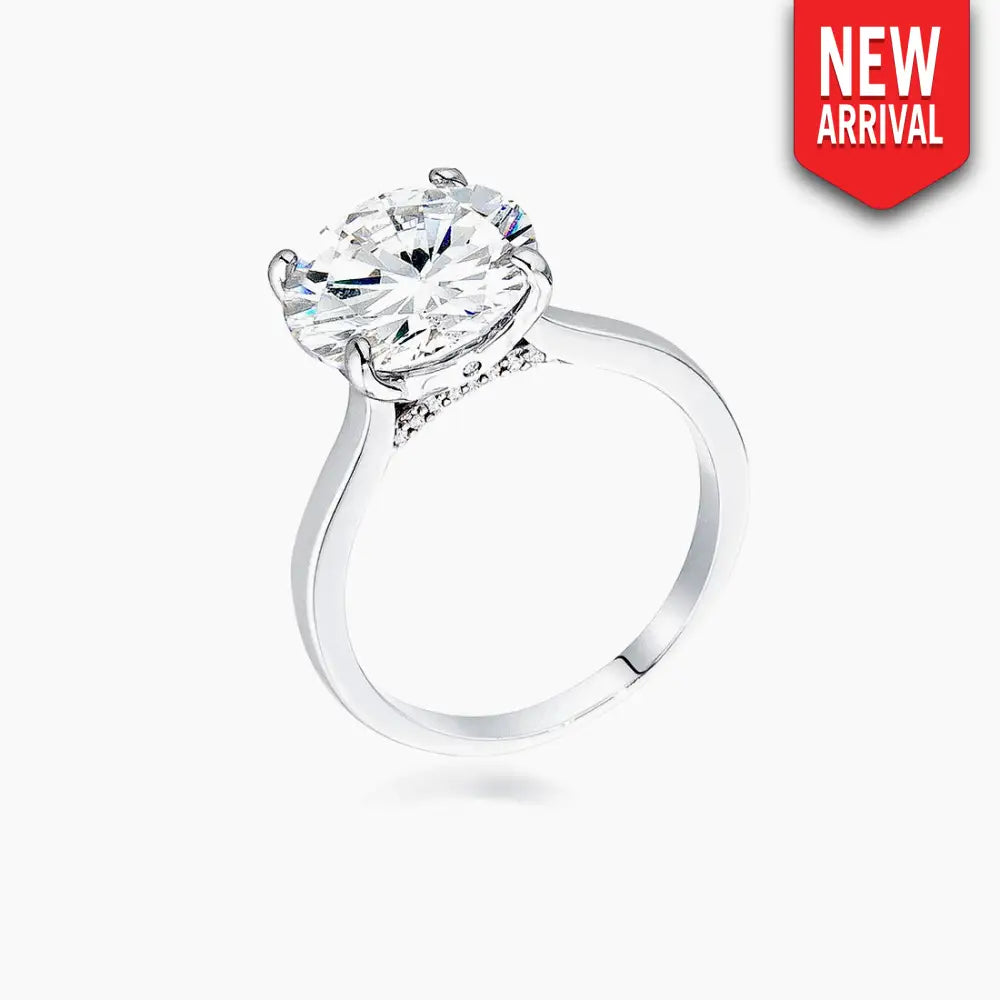 5Ct Rhodium Britney Round Solitaire Engagement Ring - Rings