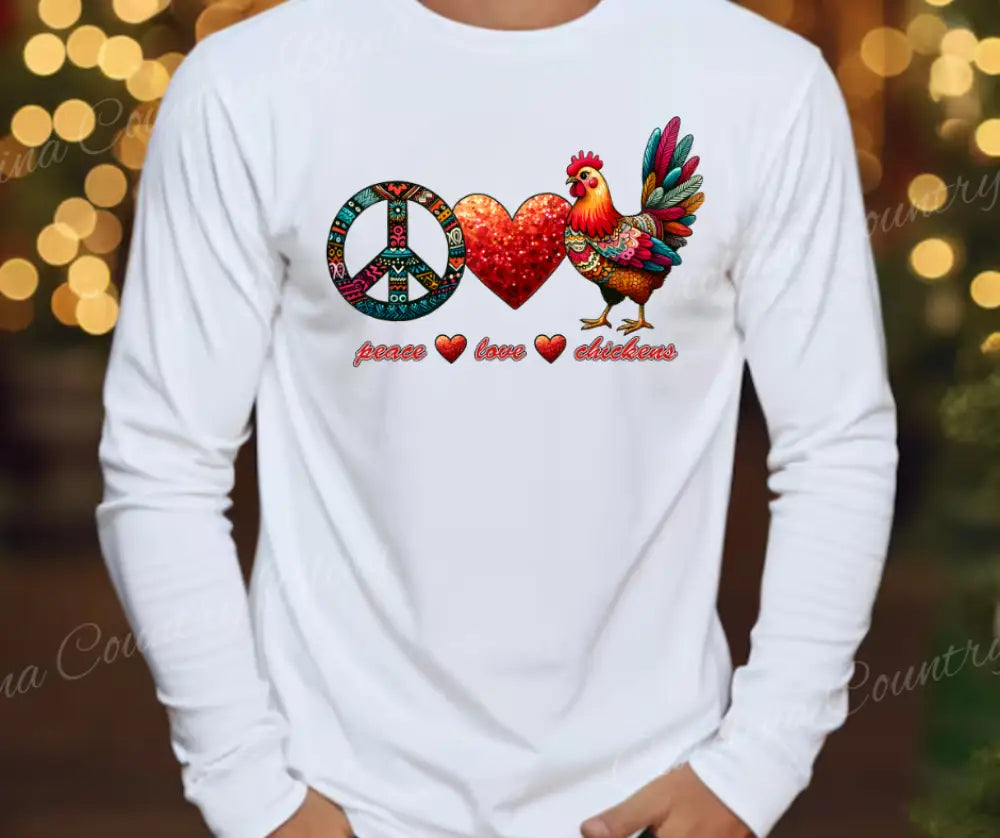 Peace Love Chickens – Multi Small / Long Shirt
