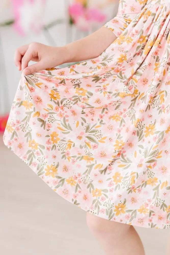 Pretty Peachy 3/4 Sleeve Pocket Twirl Dress - Twirl Pocket Dress 3/4