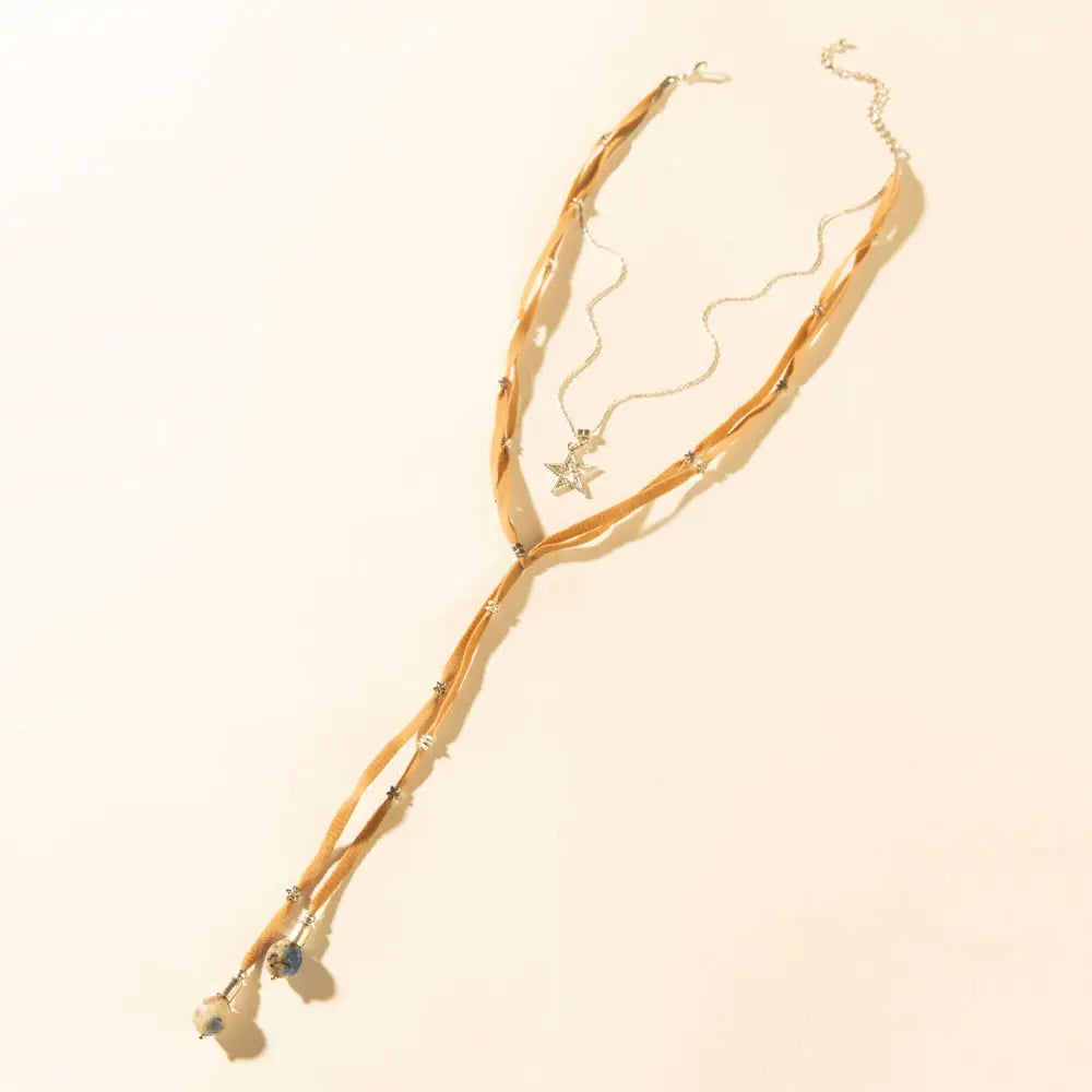 Myra Ranchlight Star Leather Necklace in Saddle Tan - Saddle Tan - JEWELLRY