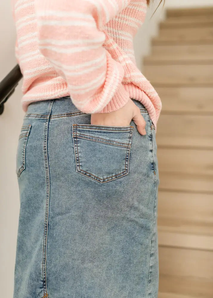 Sandra Classic Wash Midi Denim Skirt - IC Skirts