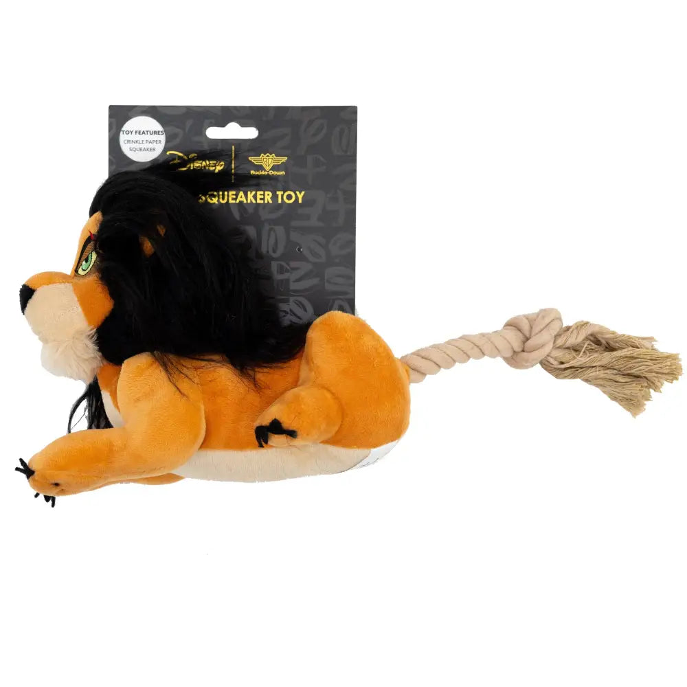 Dog Toy Squeaker Plush - Disney The Lion King Scar Full Body Pose with Rope Tail Dog Toy Squeaky Plush