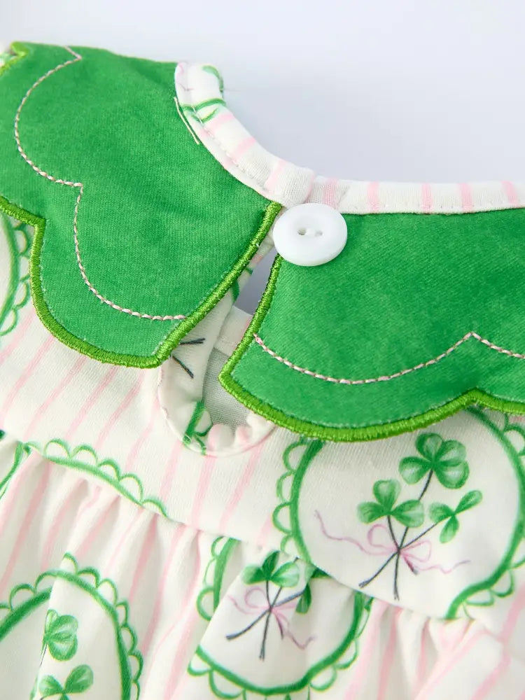 St. Patrick’s Day Shamrock Striped Long Sleeve Baby Girl Romper Romper