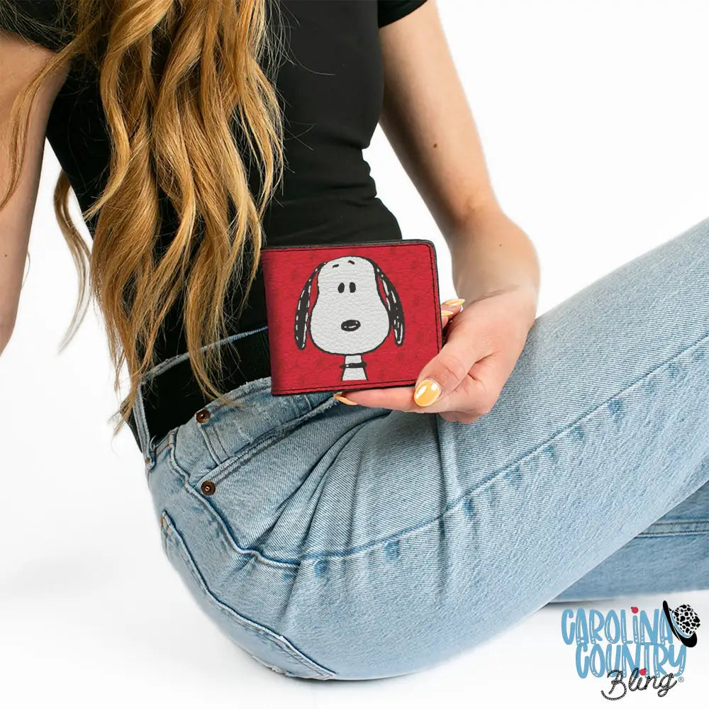 Bi-Fold Wallet - Peanuts Snoopy Face and Profile Pose Reds Bi-Fold Wallets