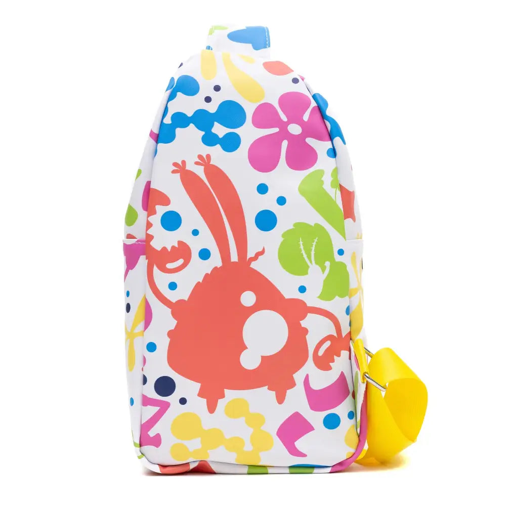 Nickelodeon Vegan Leather Crossbody Sling Bag SpongeBob SquarePants Smiling Character Close Up and Icons 7’’ x 14’’