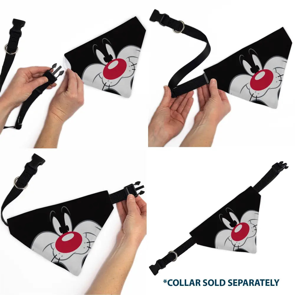 Pet Bandana - LOONEY TUNES Sylvester the Cat Face Close-Up Black - Pet Bandanas