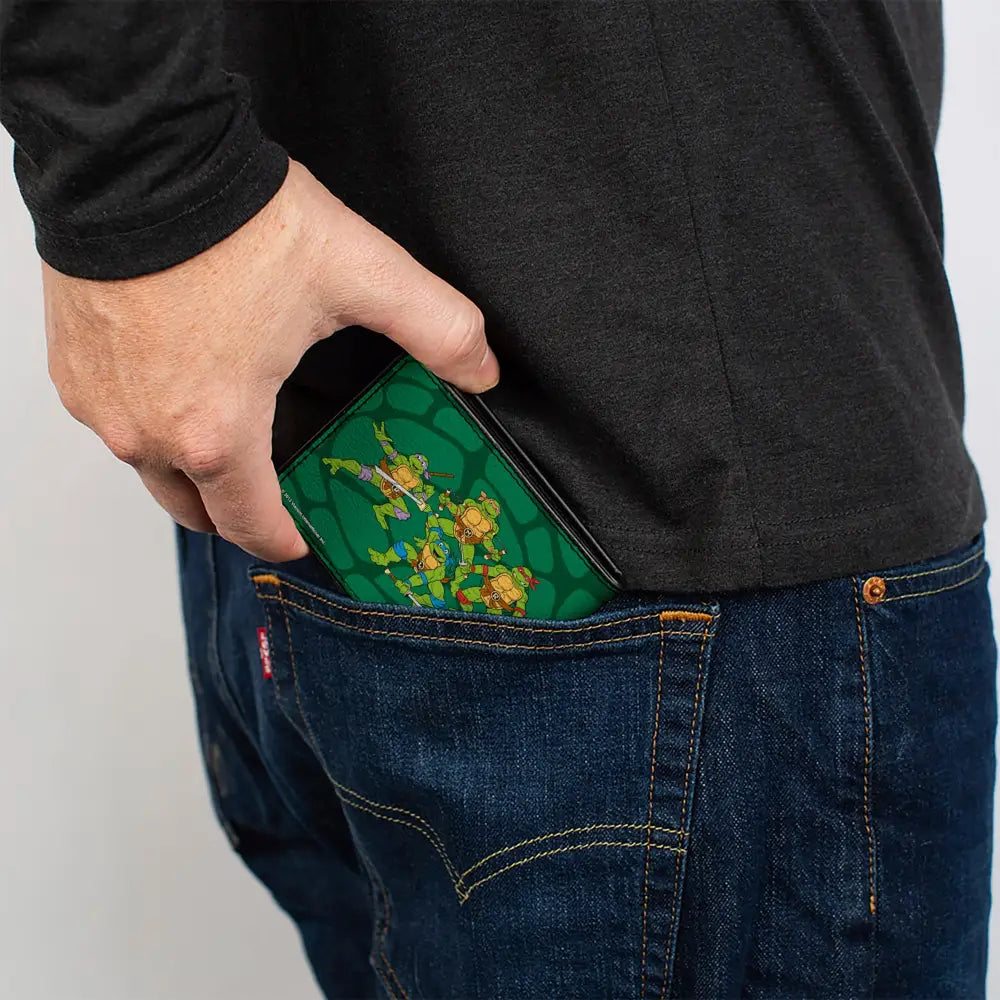 Bi-Fold Wallet - Classic TEENAGE MUTANT NINJA TURTLES Group Faces + Pose Turtle Shell Black Green Bi-Fold Wallets