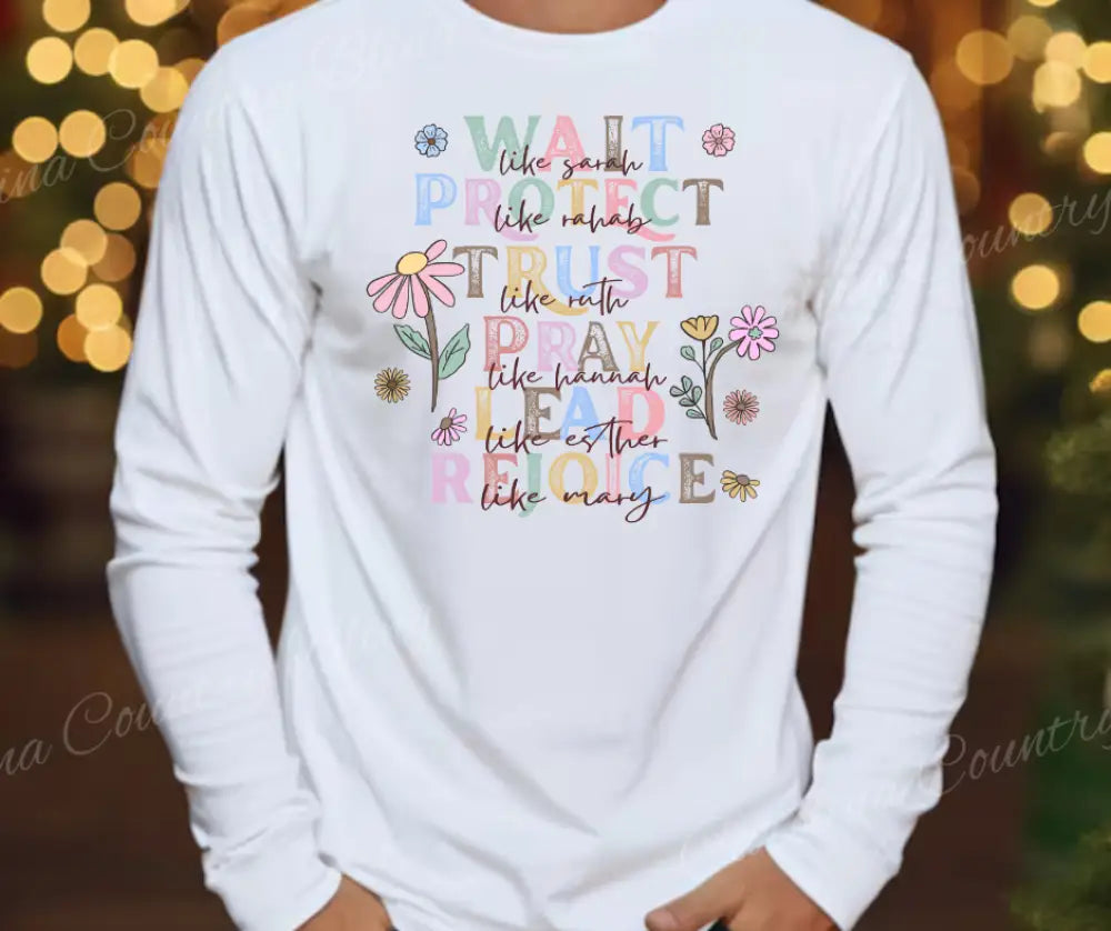 Trust Pray Rejoice – White Small / Long Shirt
