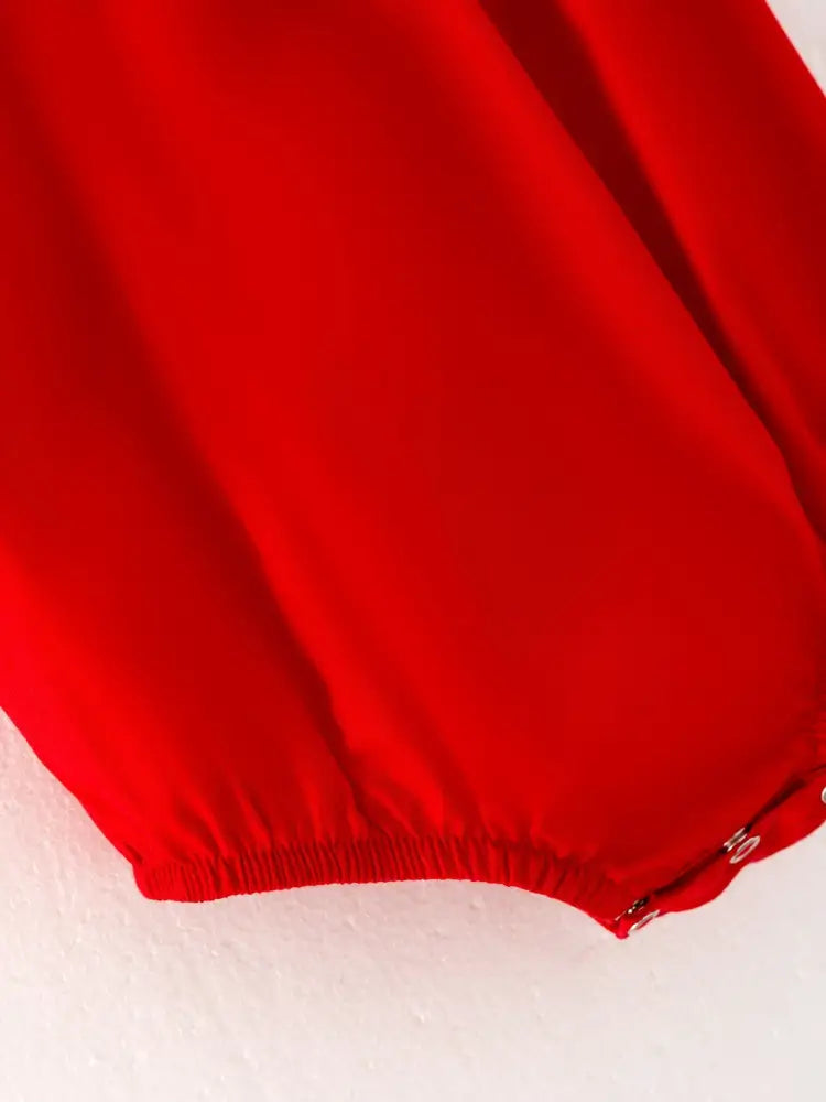 Girls Bow Smocking Embroidered Red Romper Romper