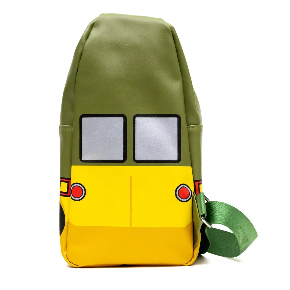 Nickelodeon Vegan Leather Crossbody Sling Bag Teenage Mutant Ninja Turtles Party Van Close Up Olive Green 7’’ x 14’’