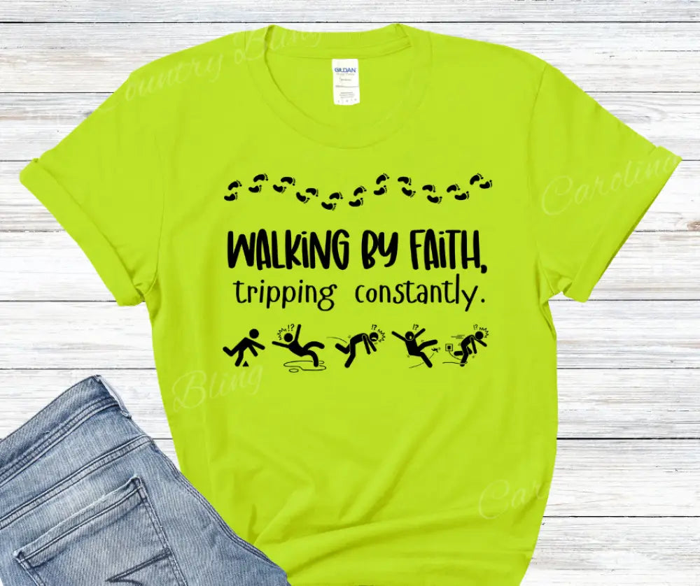 Walking By Faith – Multi Small / Short / Neon Green Shirt