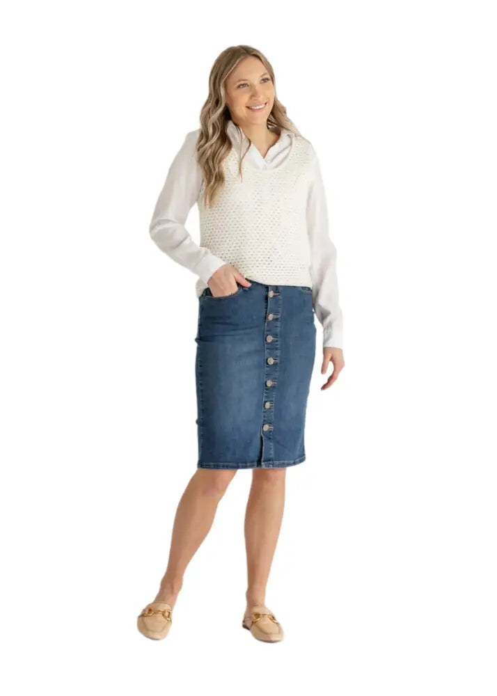 Zana Front Button Denim Midi Skirt - FINAL SALE - IC Skirts