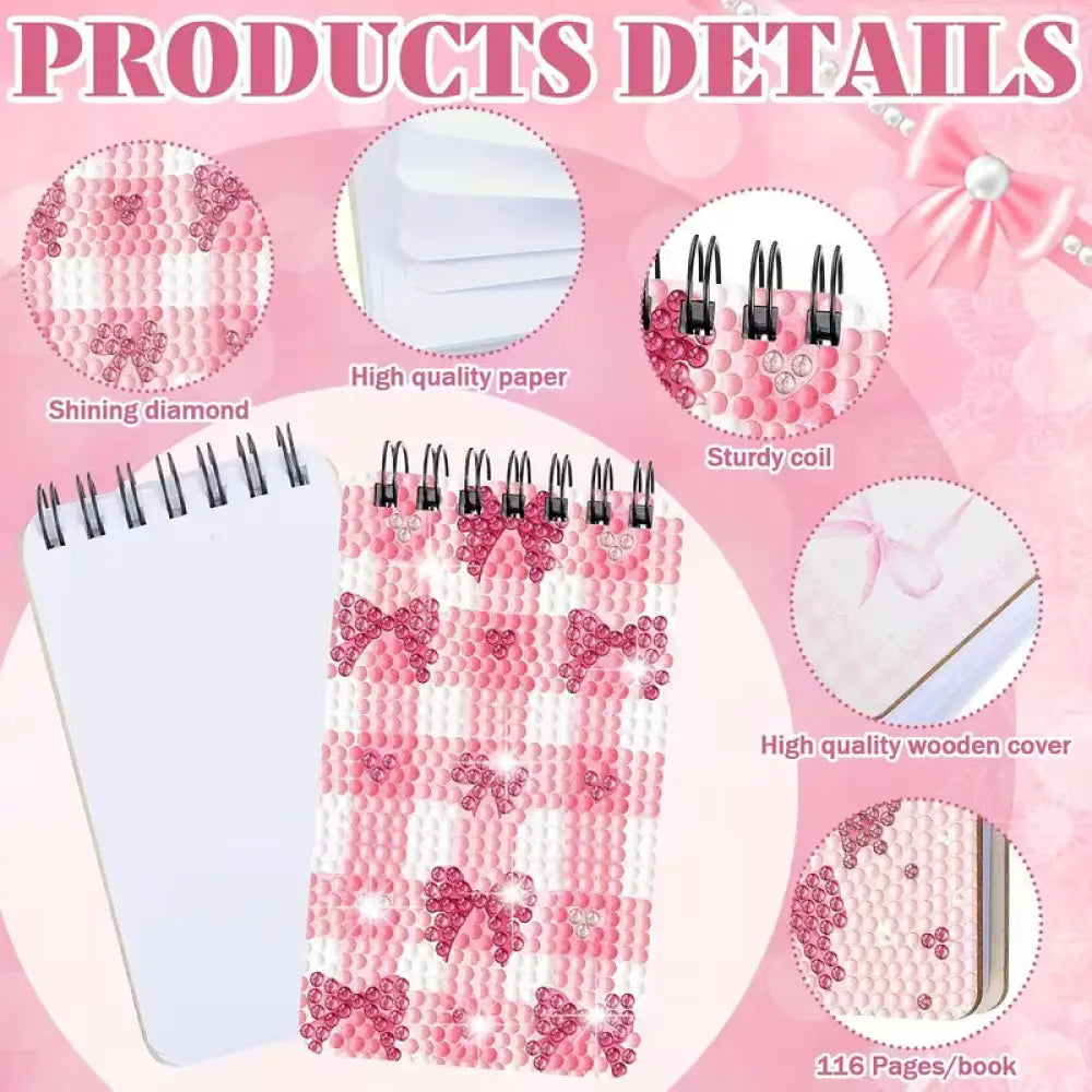 12pk Pink Bow Mini Diamond Art Notebooks - Art & Craft Kits
