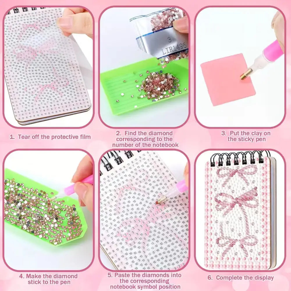 12pk Pink Bow Mini Diamond Art Notebooks - Art & Craft Kits